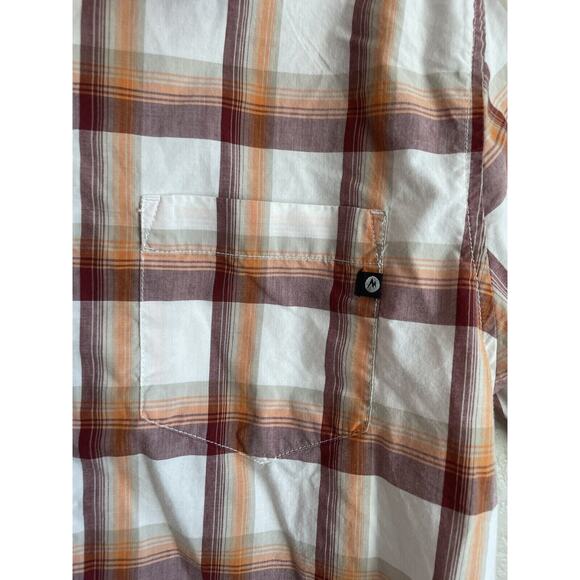 Marmot Meeker Mens Button Up Shirt Outdoor Hiking Medium Plaid Orange UPF 50 - Picture 3 of 6